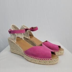 Paseart Fuchsia Leather Peep Toe Espadrille Wedge Sandals size 7.5 Boho Hippie